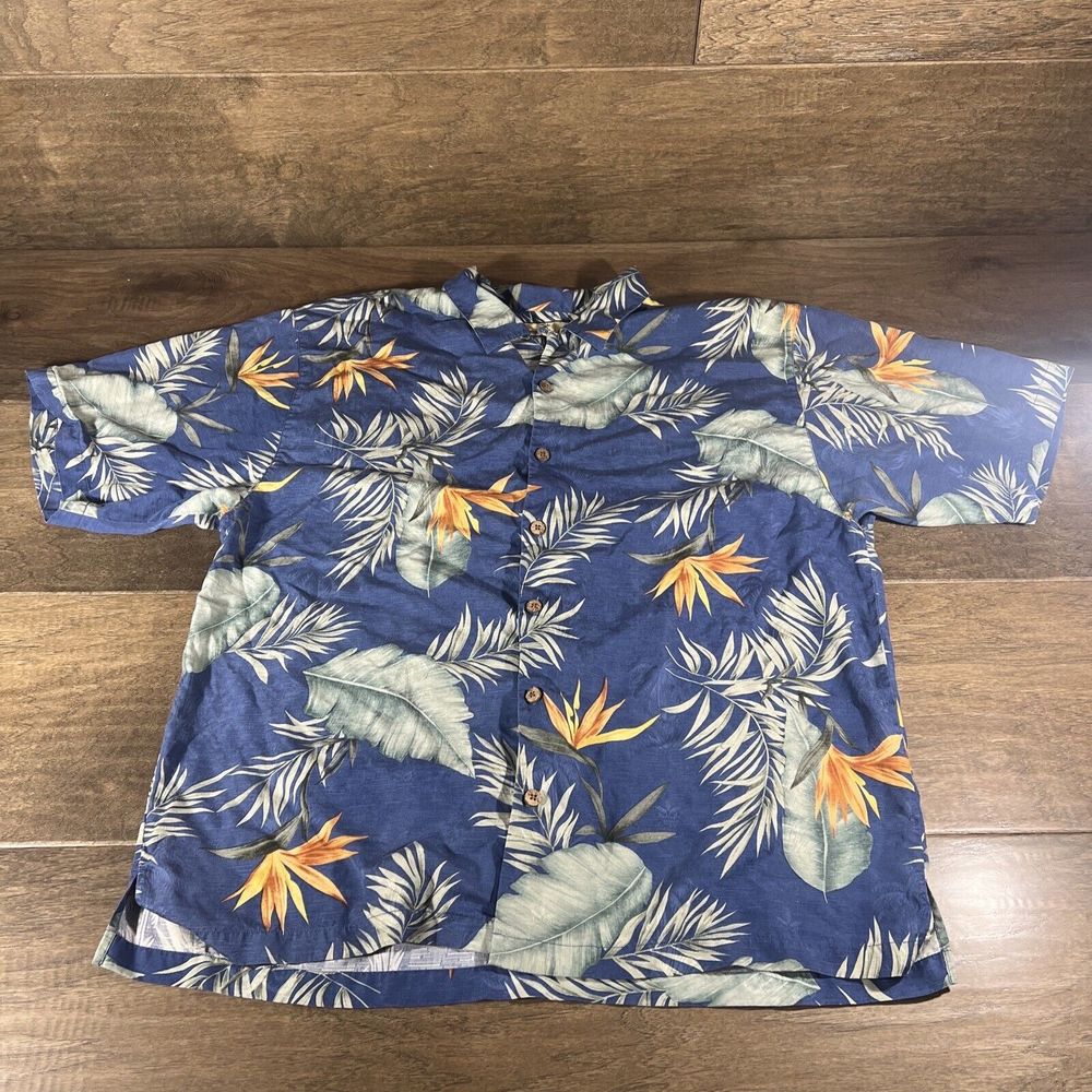 Tommy Bahama Shirt Mens XL BLUE Floral 100% Silk Short Sleeve
